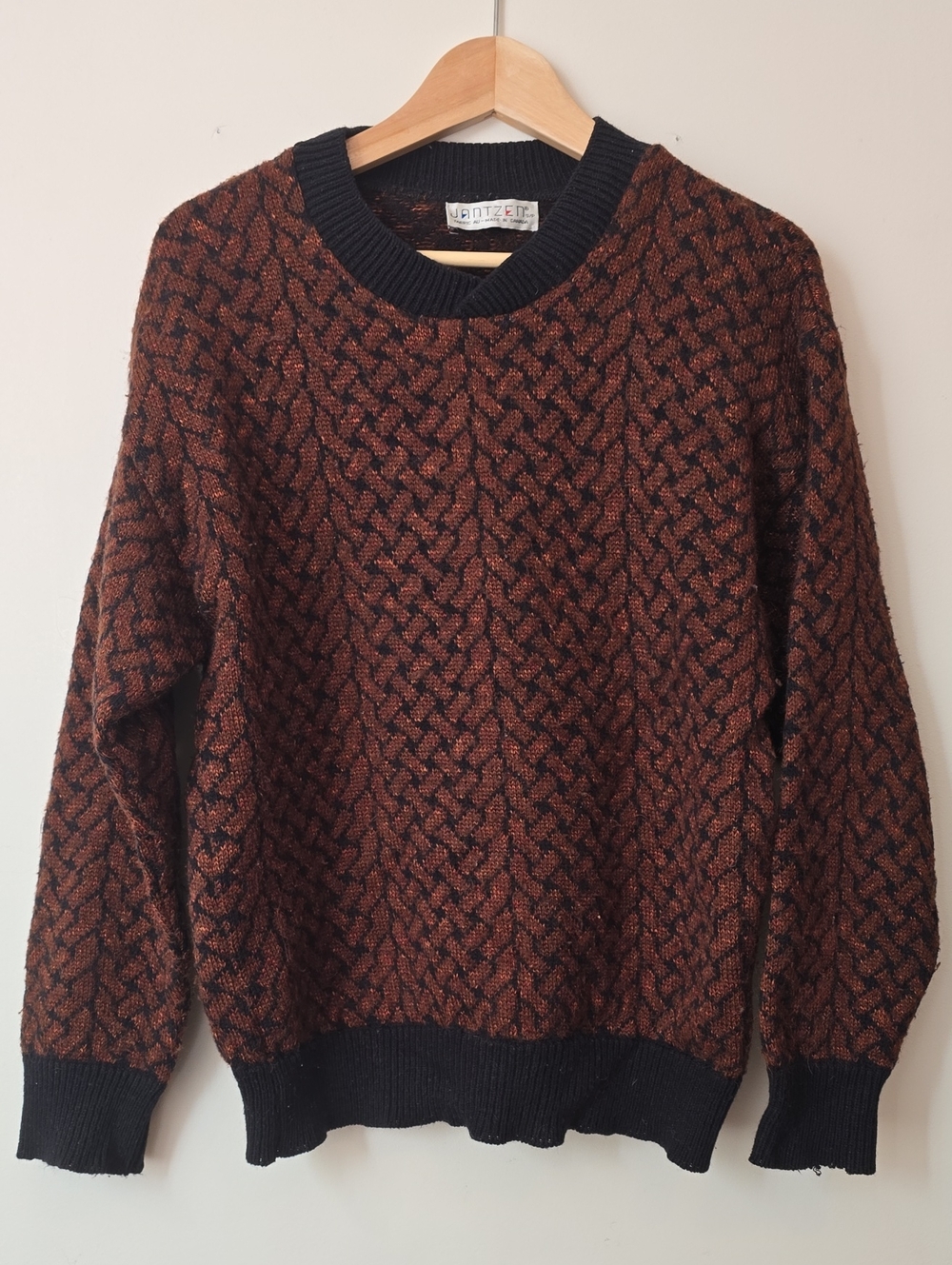 Vintage Copper Patterned Crewneck Sweater - Jantzen